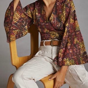 NWT Anthropologie Roopa Pemmaraju cotton wrap cropped blouse, size XL.